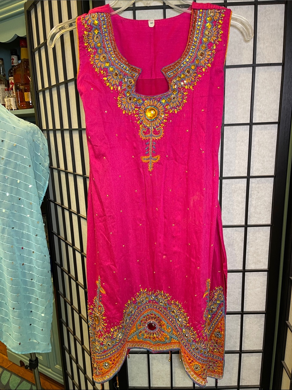 Kurta  Embellished Pink Sleeveless Dress
